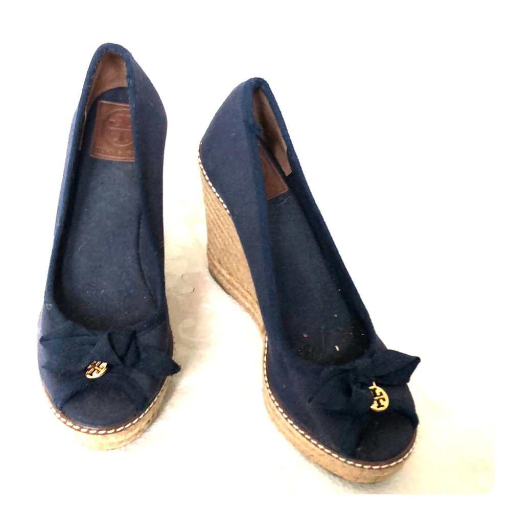 TORY BURCH size 9 navy espadrille platforms